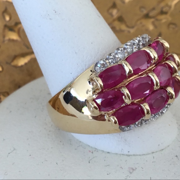 10KTYG Ruby Diamond Ring Size 7 1/4. Weight 7.1.  Can be resized.  Perfect Gift. - Picture 6 of 13